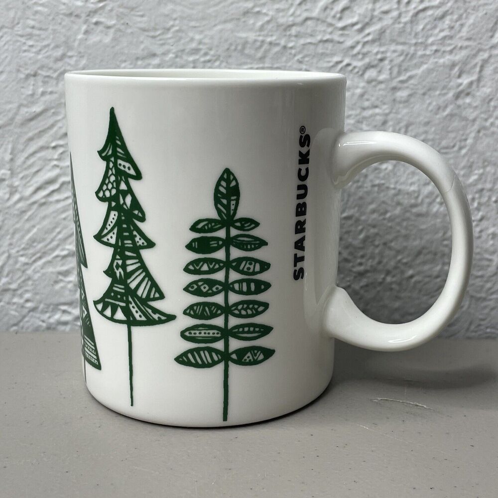 Starbucks‎ Mug White Green Trees Holiday Christmas Coffee Tea Cup